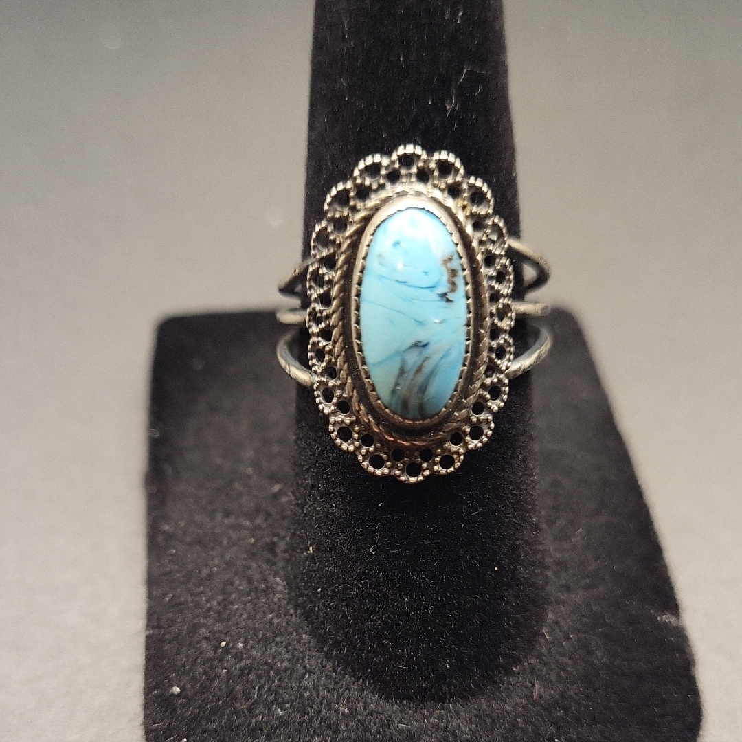 Blue And Silver Filigree Turquoise Ring